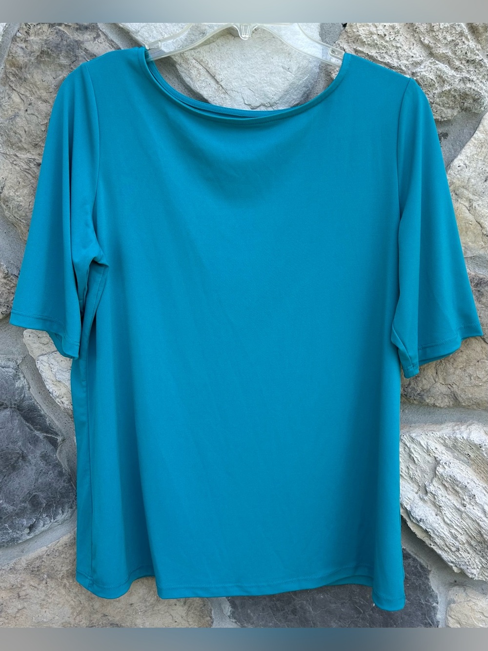 Susan Graver Liquid Knit Top Size M Blue Summer Blouse Stretchy Lightweight